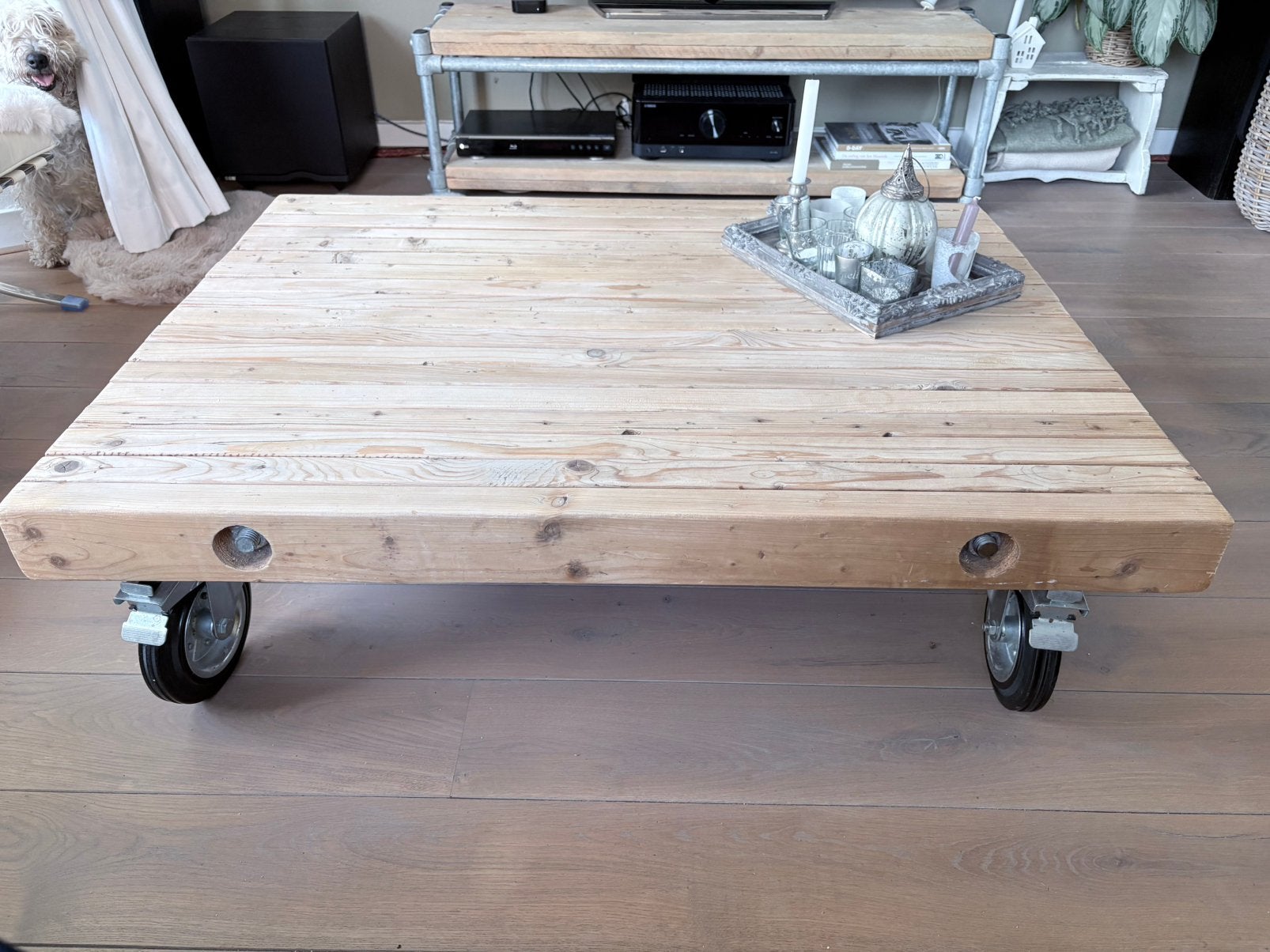 Salontafel houten balken, Huis en Inrichting, Ophalen, Gebruikt, 50 tot 100 cm, 100 tot 150 cm