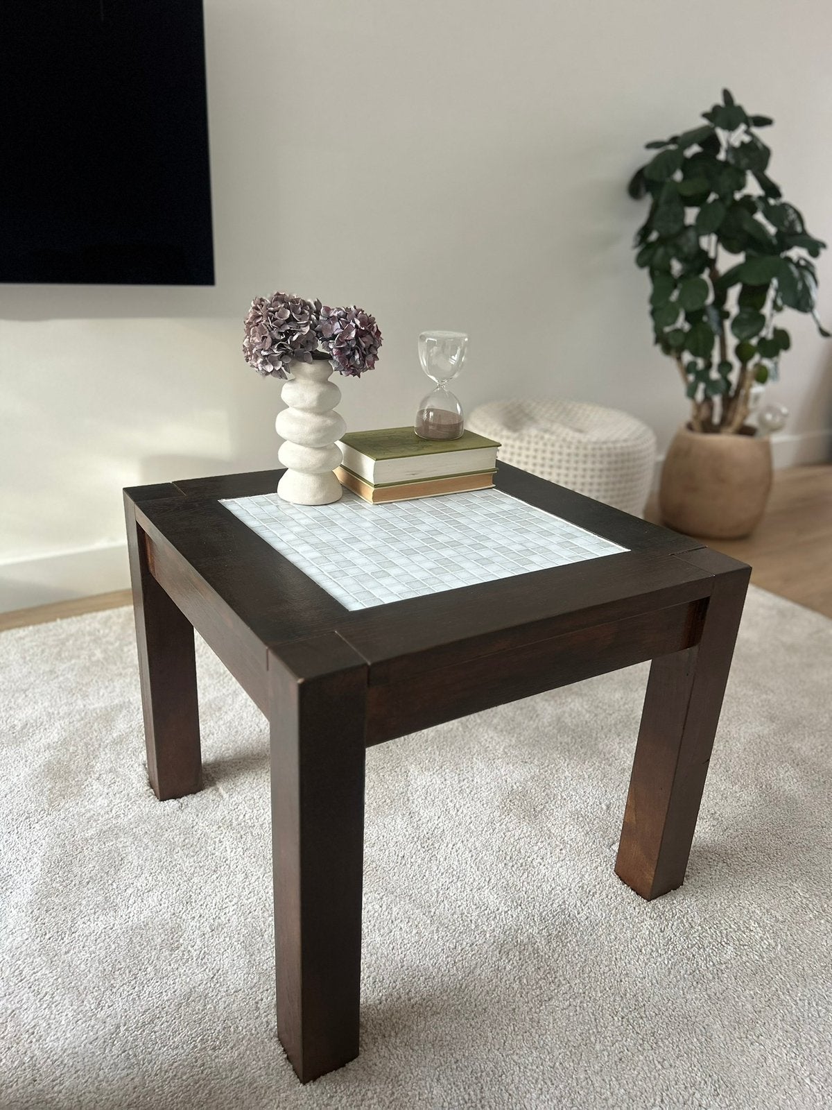 Unieke handgemaakte eiken Japandi salontafel mozaïek, Ophalen, Nieuw, 50 tot 100 cm, Minder dan 50 cm
