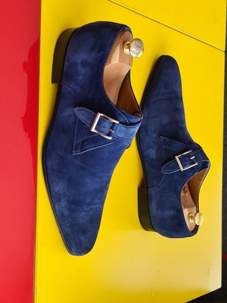 Mooie Magnanni suede gesp met blauwe kleur maat 44(10), Kleding | Heren, Schoenen, Magnanni, Verzenden, Blauw, Gespschoenen