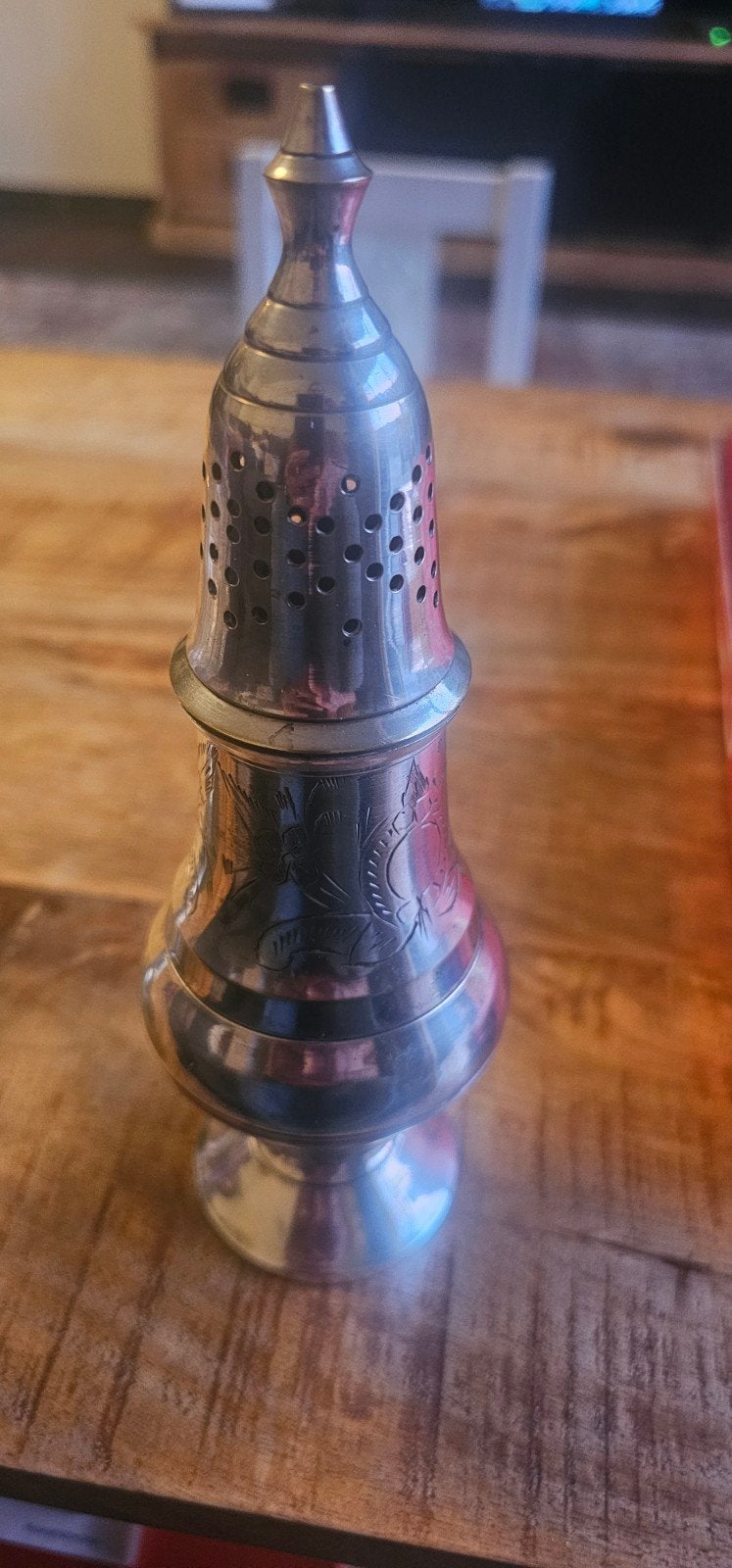 Zilverkleurige Suikerstrooier met Gravering, Ophalen of Verzenden, Zilver