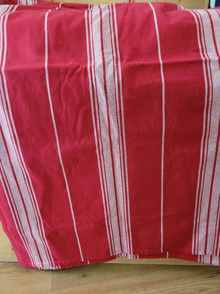 Tafelkleed in warm rood en witte strepen 100% katoen, Gebruikt, Geweven, Ophalen of Verzenden, Katoen