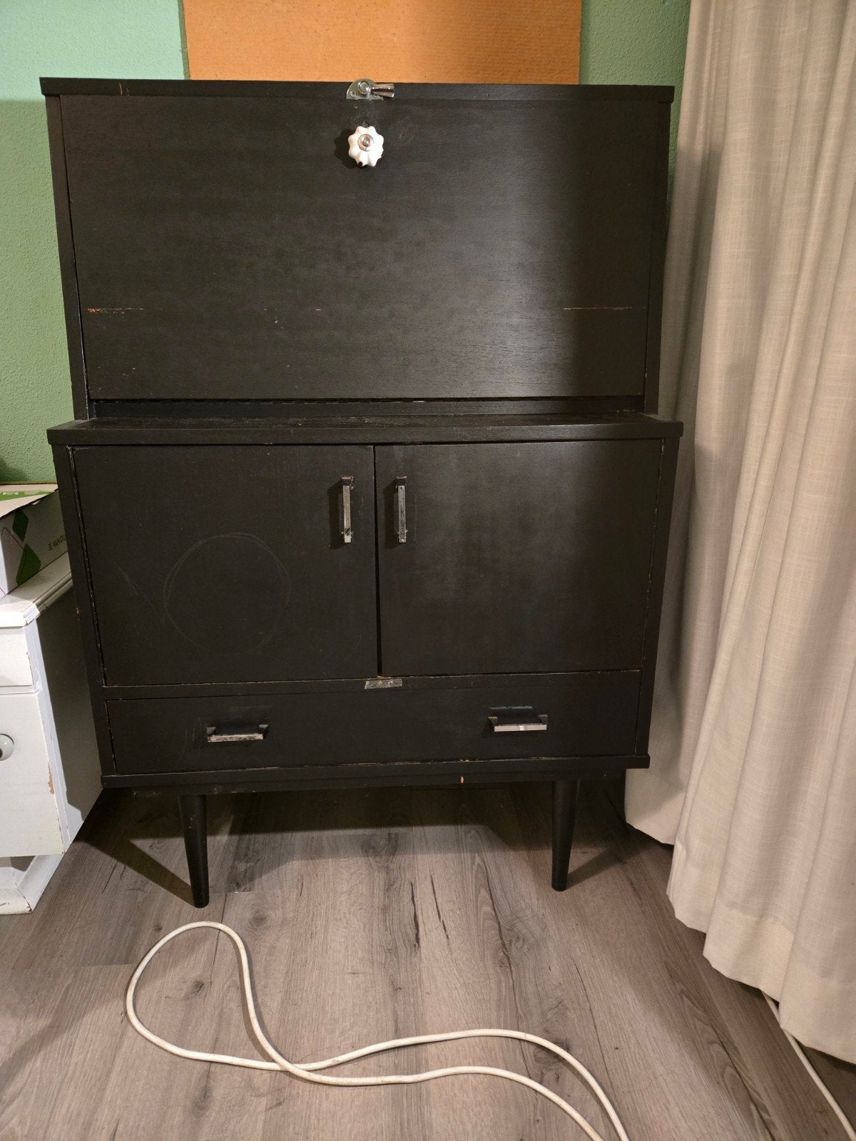Vintage zwart dressoir / secretaire, Huis en Inrichting, Ophalen, Gebruikt, Vintage, 50 tot 100 cm