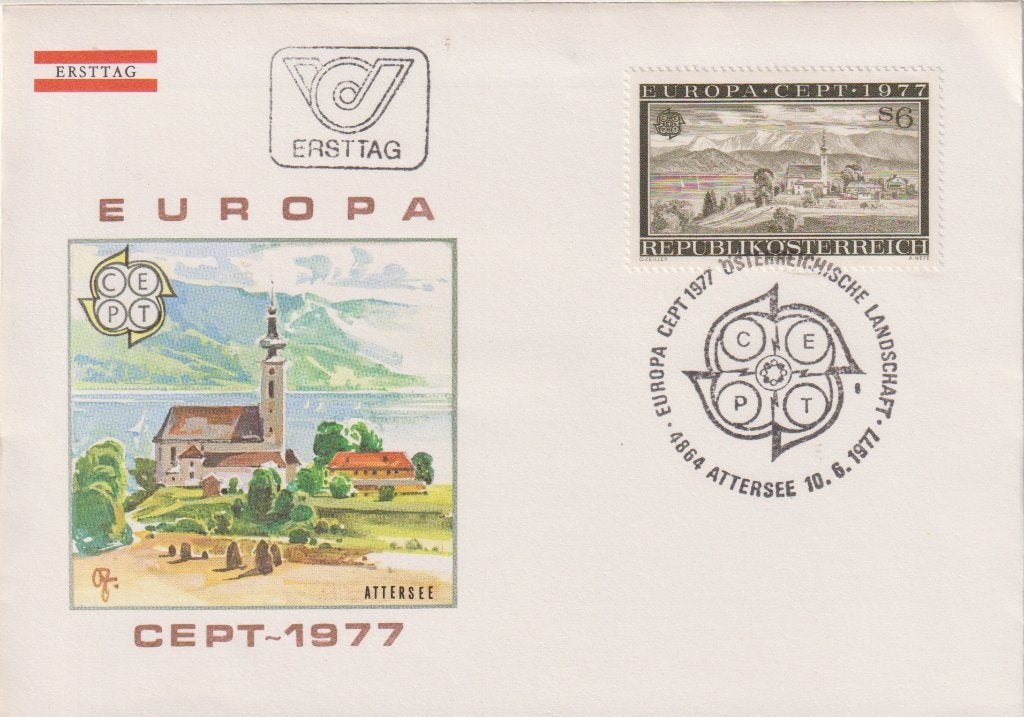 Oostenrijk 1977 EUROPA Toerisme schilderij Attensee S212, Postzegels en Munten, Postzegels | Eerstedagenveloppen, Verzenden, Onbeschreven