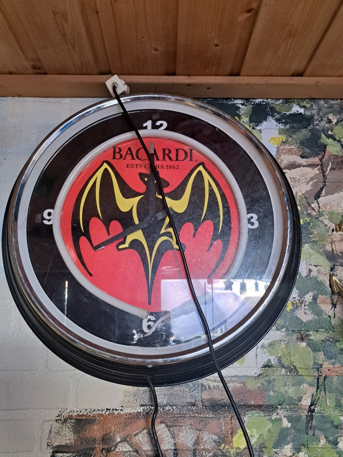 Bacardi wandklok met neonverlichting voor mancave, Ophalen, Analoog, Retro, Overige merken