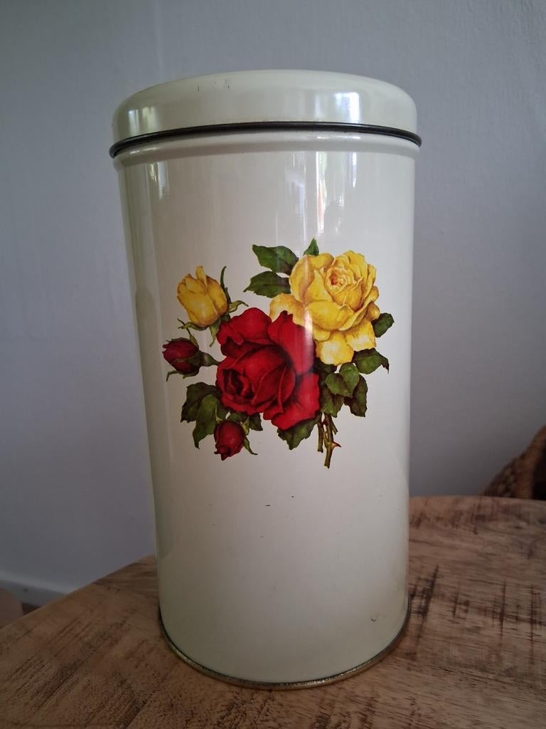 Deense vintage beschuitbus - Ira Denmark - rozen print, Ophalen of Verzenden, Zo goed als nieuw, Beschuit, Overige merken