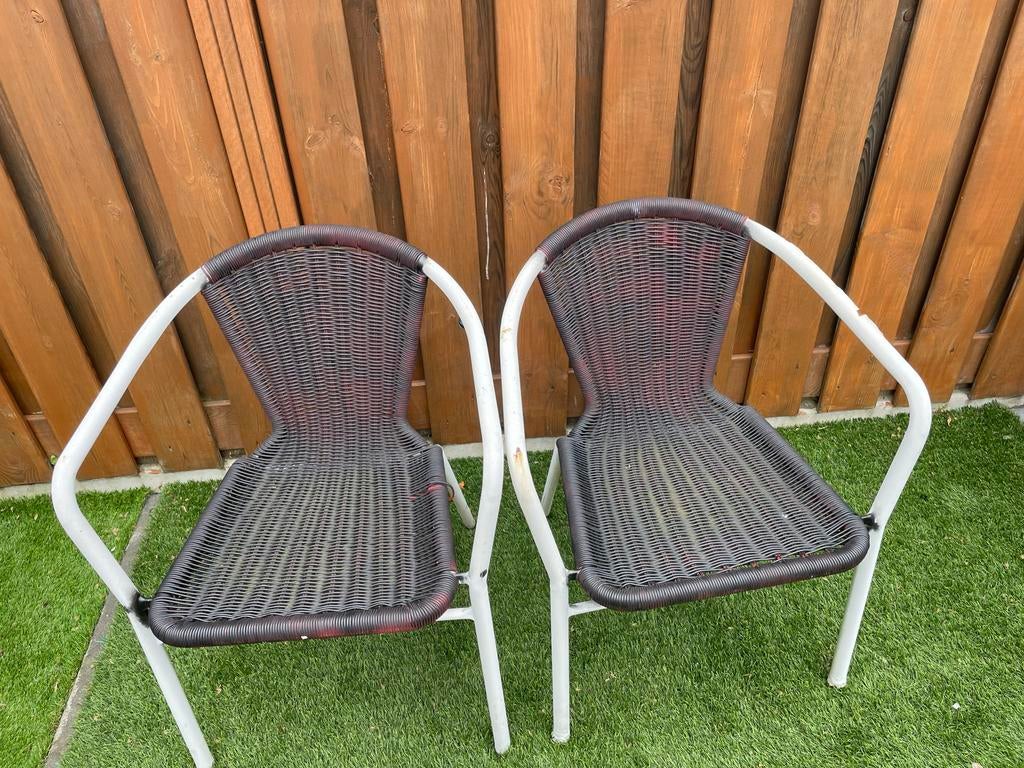 2x Tuinstoelen Wicker Zwart/Wit - Gebruikt, Ophalen of Verzenden, Gebruikt, Wicker