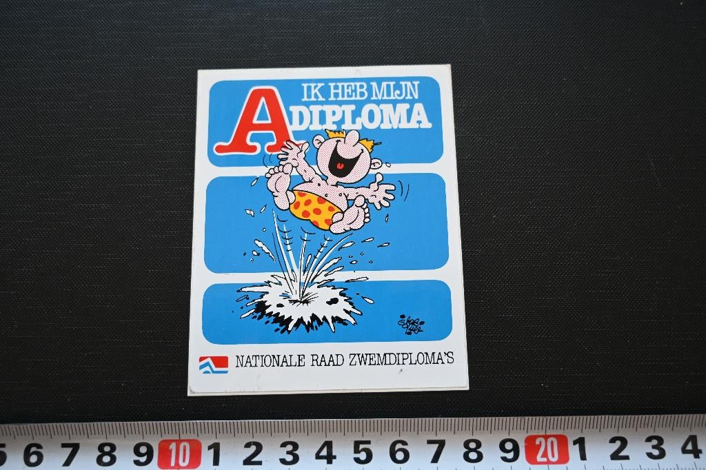 sticker zwemmen strip rob gorter ik heb mijn A diploma, Verzamelen, Ophalen, Zo goed als nieuw