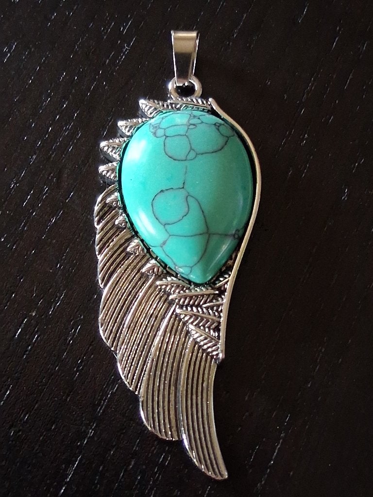 Hanger zilverkleurige Angel Wing Turquoise, Ophalen of Verzenden, Nieuw, Zilver, Steen of Mineraal