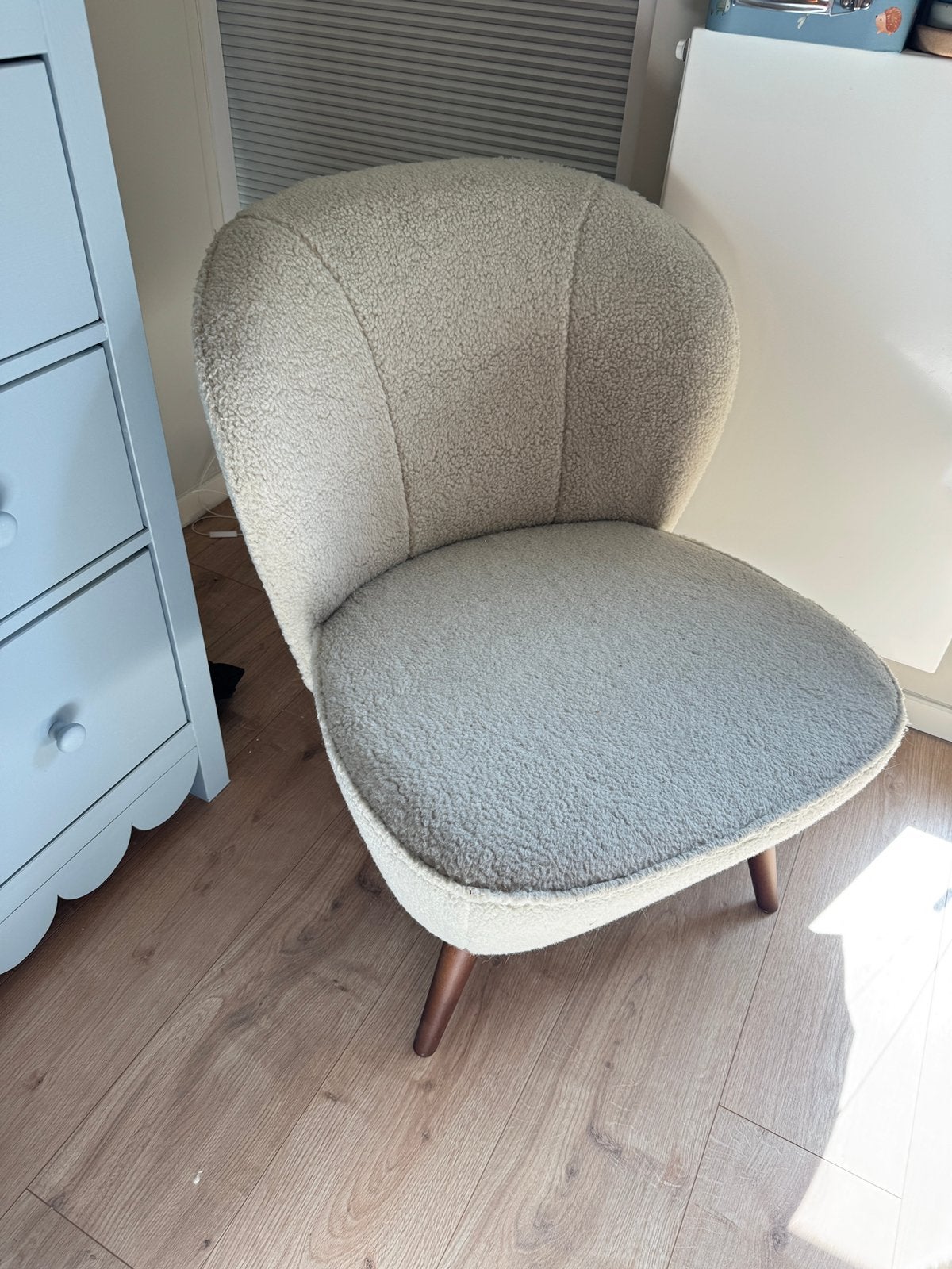 Woood fauteuil Sara teddy beige, Ophalen, Zo goed als nieuw, 75 tot 100 cm, 50 tot 75 cm