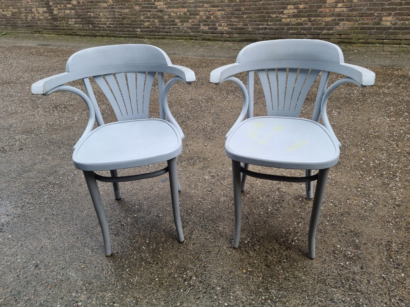 Set van 2 grijze kroegstoelen met armleuningen, Ophalen, Gebruikt, Twee, Grijs