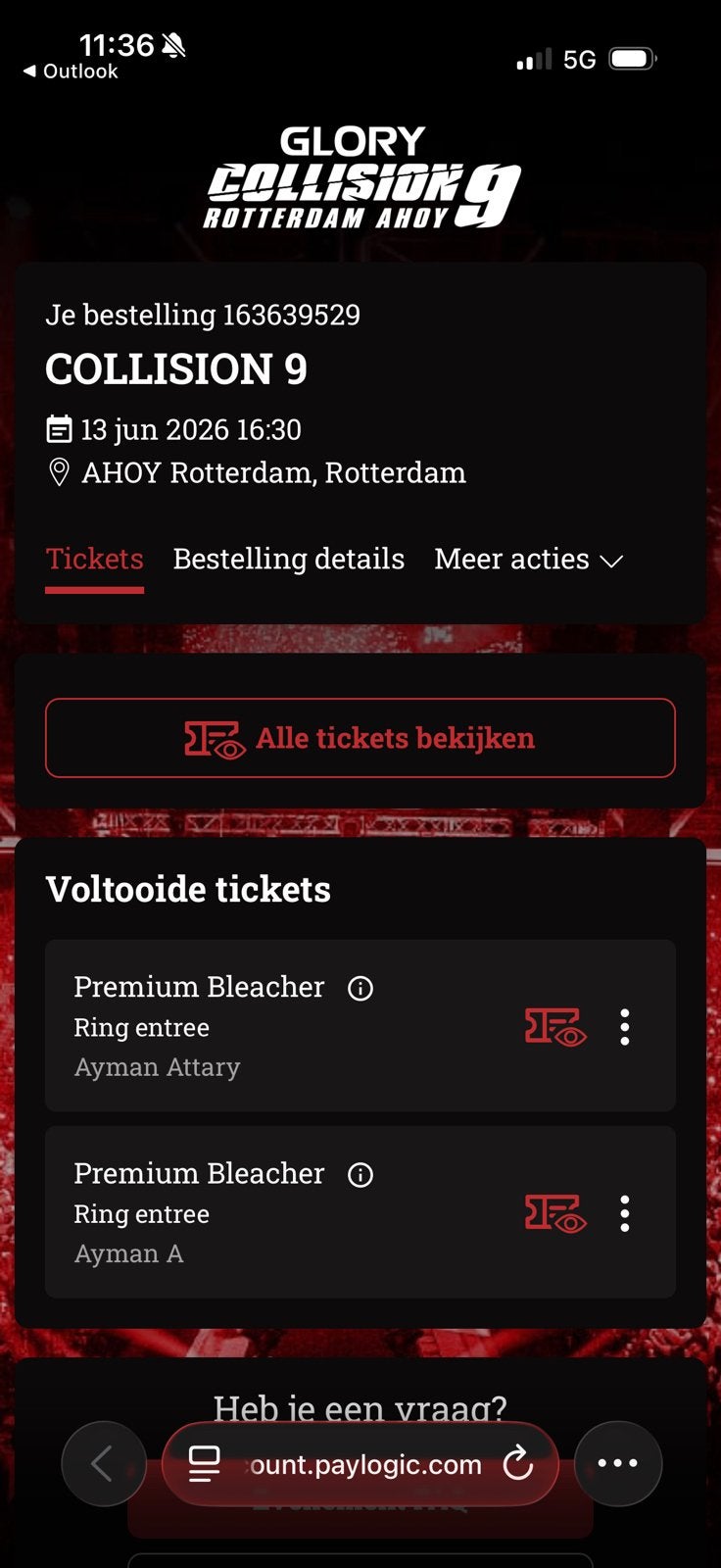 1 X GLORY 9 COLLISION | TICKET | Premium Bleacher, Eén persoon