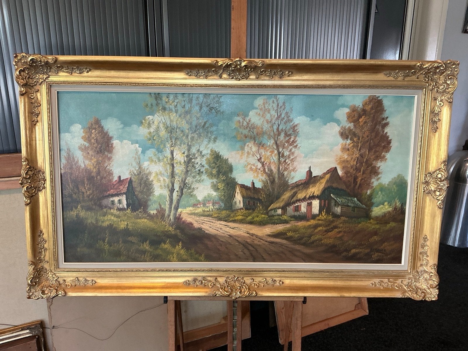 Schilderij Cordier - Dorpsgezicht met boerderijen, Doek, Realistisch, Ophalen of Verzenden, Gesigneerd