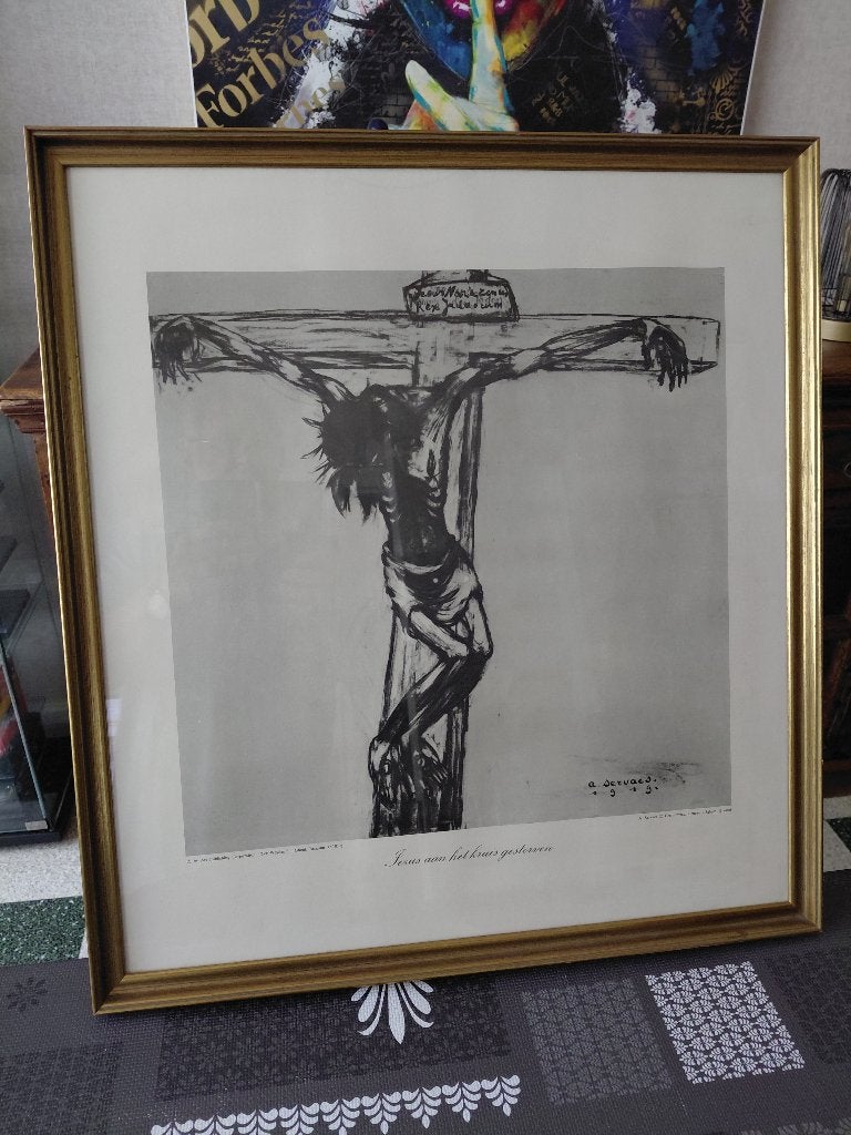 Reproductie van Jezus aan het kruis gestorven  A. Servaes, Antiek en Kunst, Gesigneerd, Ophalen of Verzenden, Personages en Fantasiefiguren