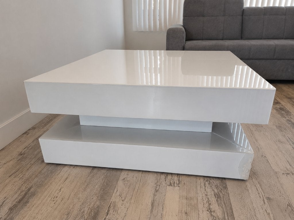 Witte hoogglans salontafel – beschadigd / opknapper, Ophalen, Gebruikt, Glans glas, Glas