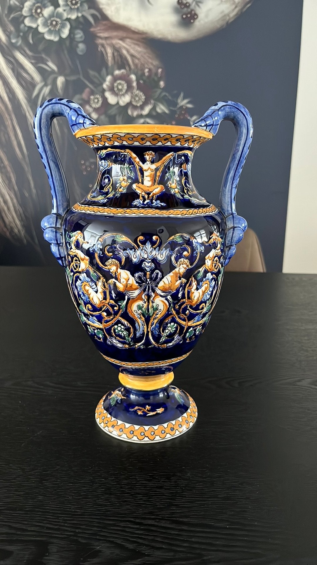 Handgeschilderde Gien France Vaas – Renaissancestijl – 30 cm, Ophalen of Verzenden