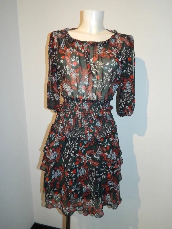 Maje zijde achtige jurk rok laagjes elastische taille 1/S, Kleding | Dames, Jurken, Zo goed als nieuw, Maat 36 (S), Overige kleuren