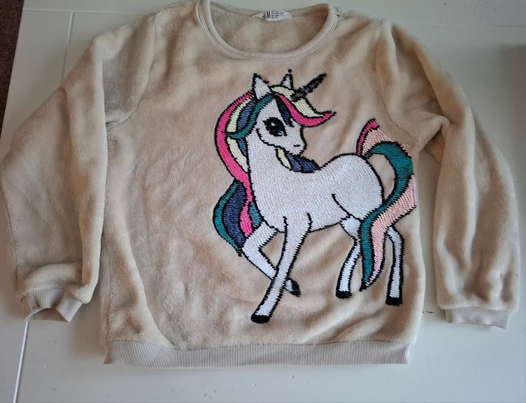 Eenhoorn trui met omkeerbare pailletten maat 122 / 128, Ophalen of Verzenden, Zo goed als nieuw, H&M, Meisje
