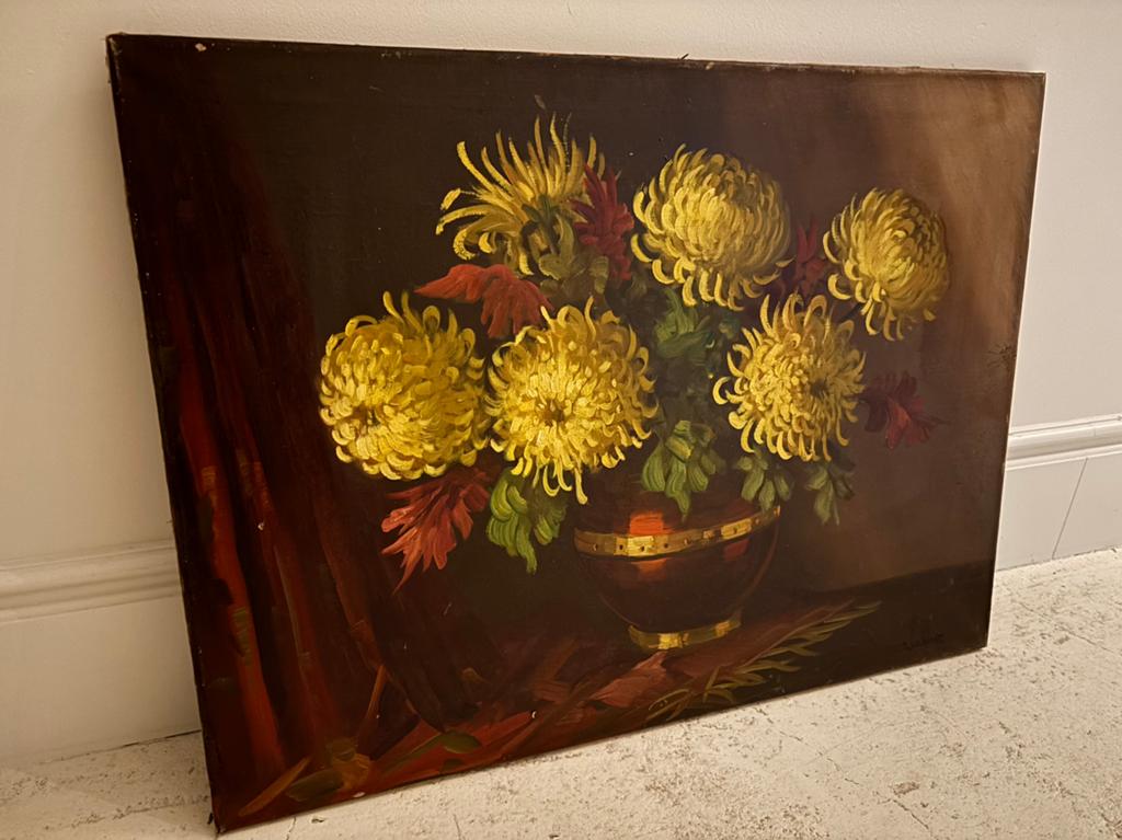 Mooi olieverf bloemen schilderij gesign. Th. Selhorst, Ophalen