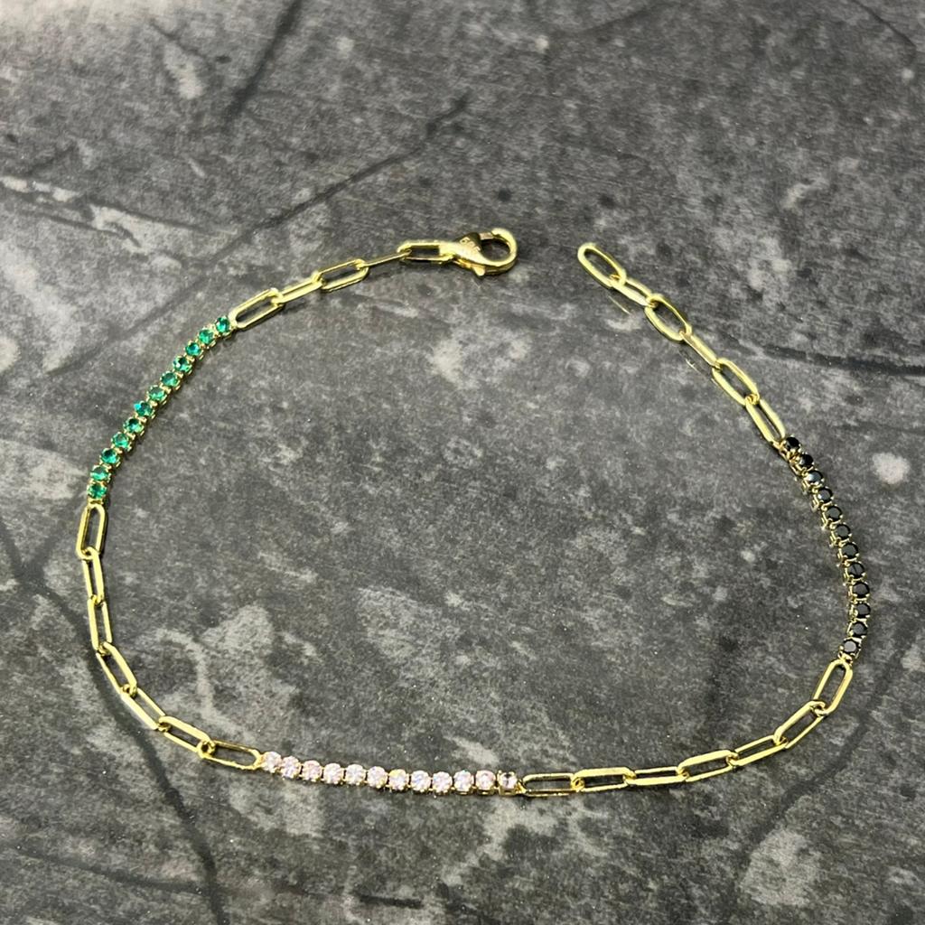 14 karaat gouden armband tennisarmband wit met groen, Ophalen of Verzenden, Nieuw, Goud