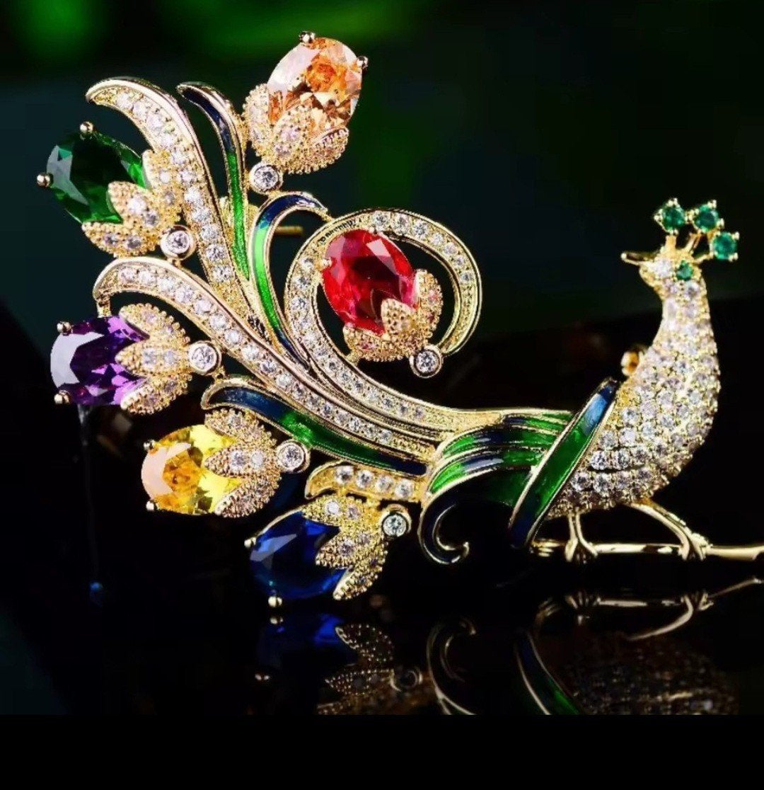 Nieuwe Pauw Broche, Ophalen, Overige materialen, 4 tot 7 cm, Overige kleuren
