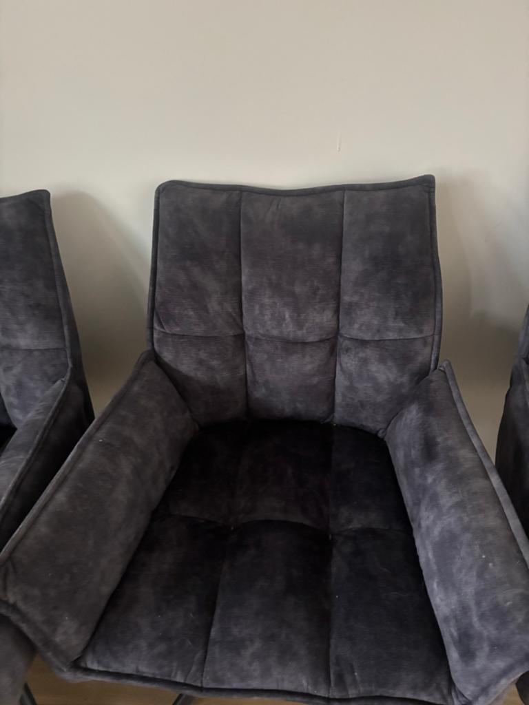 4x Donkergrijze Eetkamerstoelen met Armleuningen, Ophalen, Gebruikt, Vier, Stof