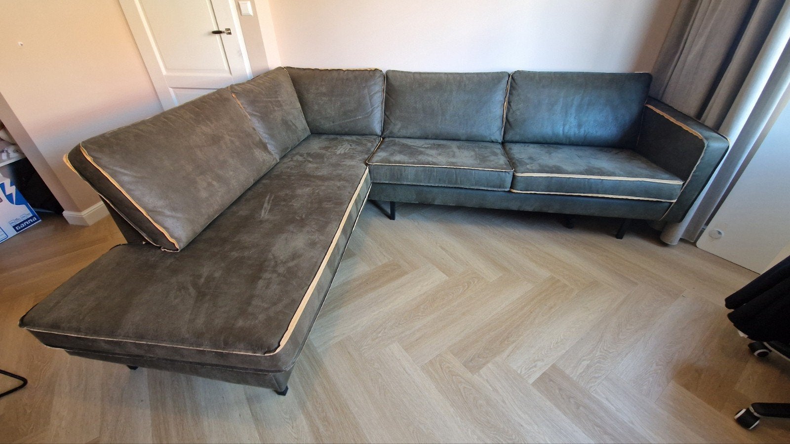 BePureHome Rodeo hoekbank - Groen lederlook, Ophalen, 250 tot 300 cm, Gebruikt, Stoer, Tijdloos