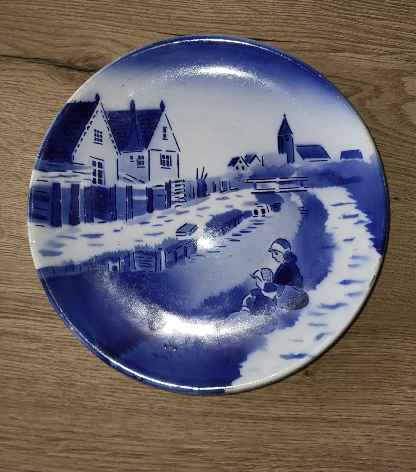 Delfts blauw decoratief bord - Hollands wintertafereel, Antiek en Kunst, Ophalen