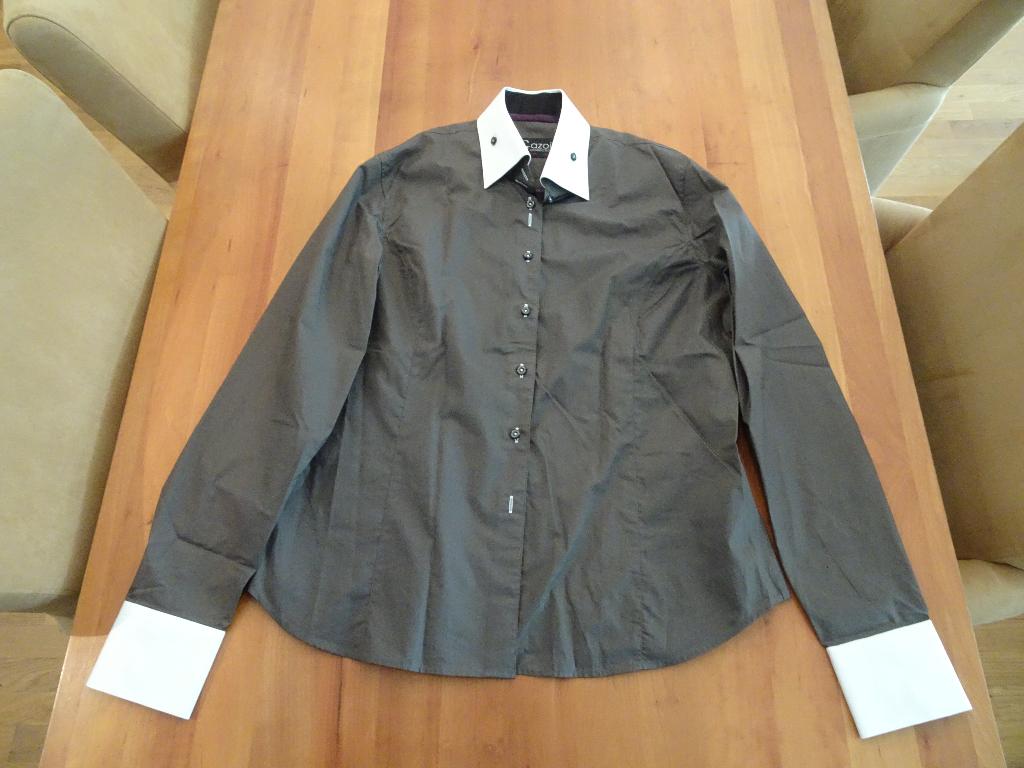 GAZOIL taupe kleurige blouse met zwarte elleboogstukken, Kleding | Dames, Blouses en Tunieken, Overige kleuren, Verzenden, Maat 46/48 (XL) of groter