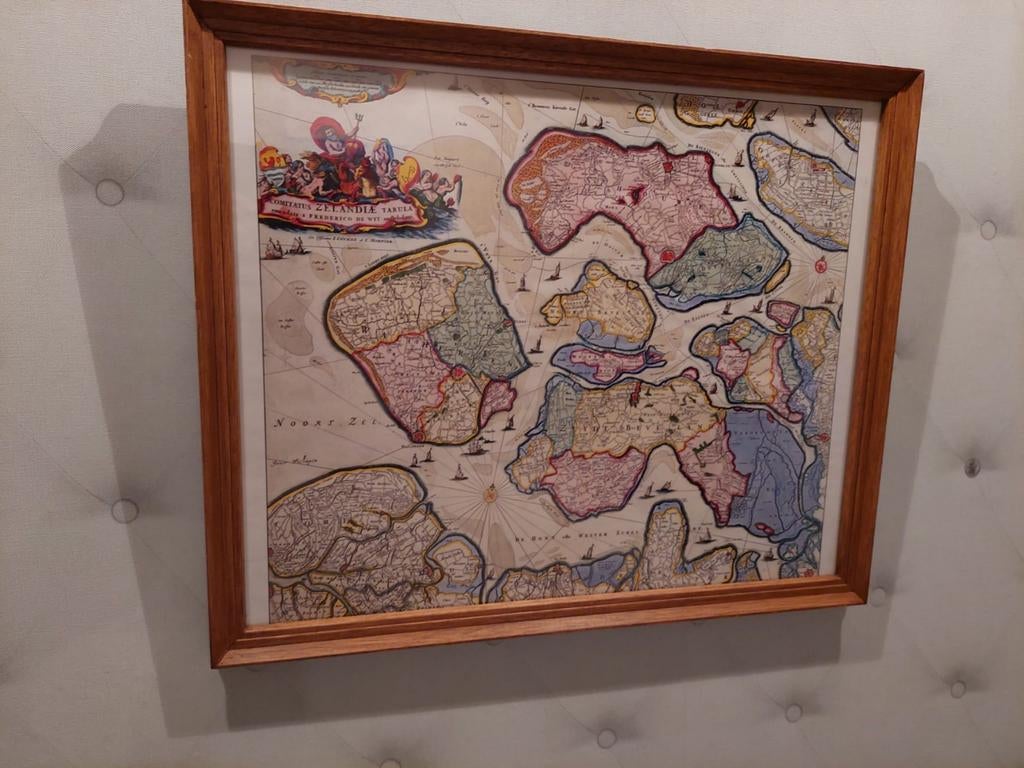 Oude kaart van Zeeland, ingelijst schilderij, Ophalen of Verzenden