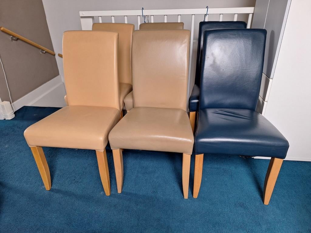 6 leren eetkamerstoelen in 3 kleuren, Ophalen, Gebruikt, Overige kleuren, Leer