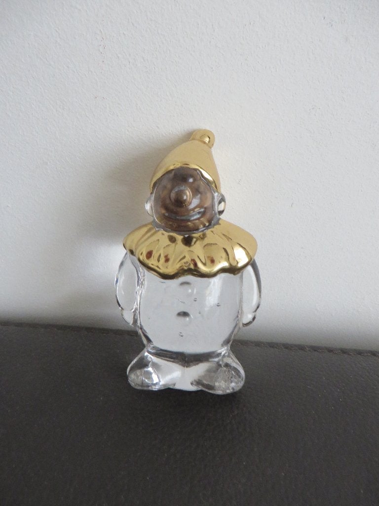 Oud glazen clown beeldje, helder en goud, Murano stijl, Antiek en Kunst, Ophalen of Verzenden