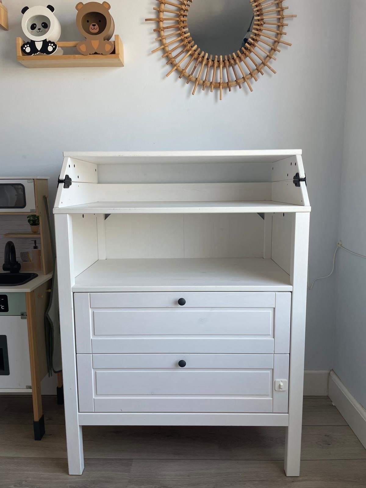 Ikea Sunvik Witte commode met lades en opklapbaar blad, Ophalen, Gebruikt, 50 tot 70 cm, 75 tot 100 cm