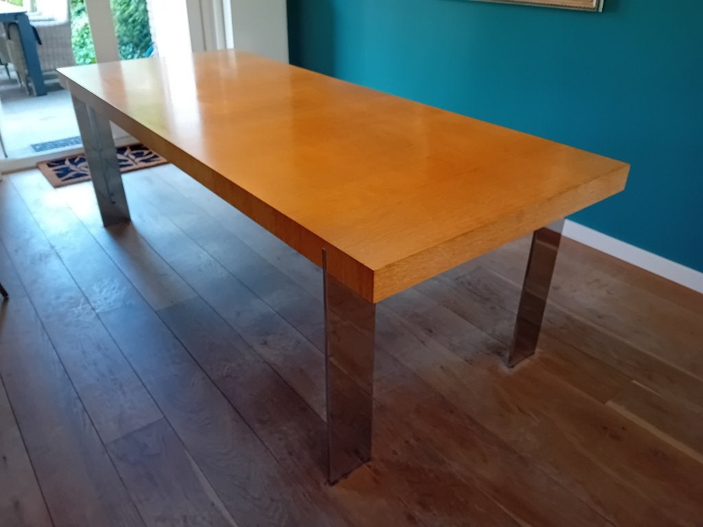 Prachtige design tafel., Huis en Inrichting, Stoelen, Ophalen, Modern design, Bruin, Zo goed als nieuw