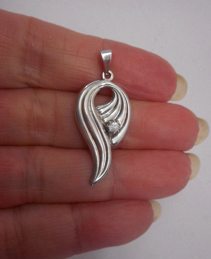 Zilveren fantasie hanger met steentje nr.296, Verzenden, Zo goed als nieuw, Zilver, Zilver