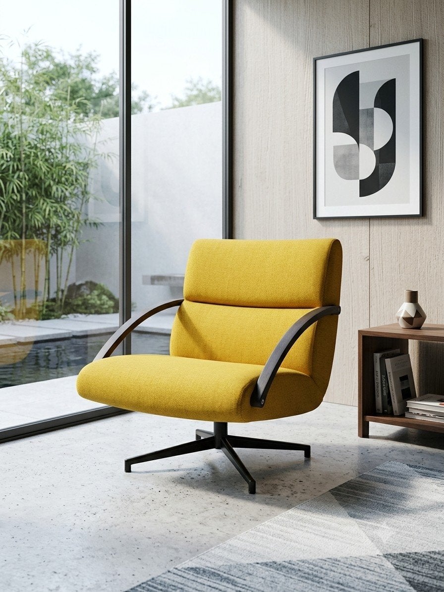 Harvink Focus | Draaifauteuil | Opnieuw bekleed | Geel wol, Hout, Harvink, Info@andriesign.nl, 75 tot 100 cm