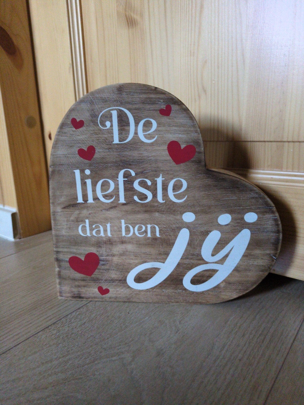 Houten hart 'De liefste dat ben jij' decoratie, Ophalen of Verzenden, Zo goed als nieuw, Bruin, Hout