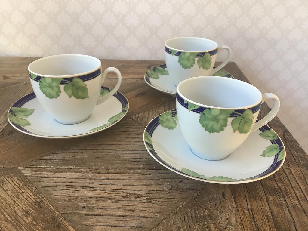 Douwe Egberts kop en schotel koffie bladeren negentiger jaar, Ophalen of Verzenden, Porselein, Overige stijlen, Kop(pen) en/of Schotel(s)