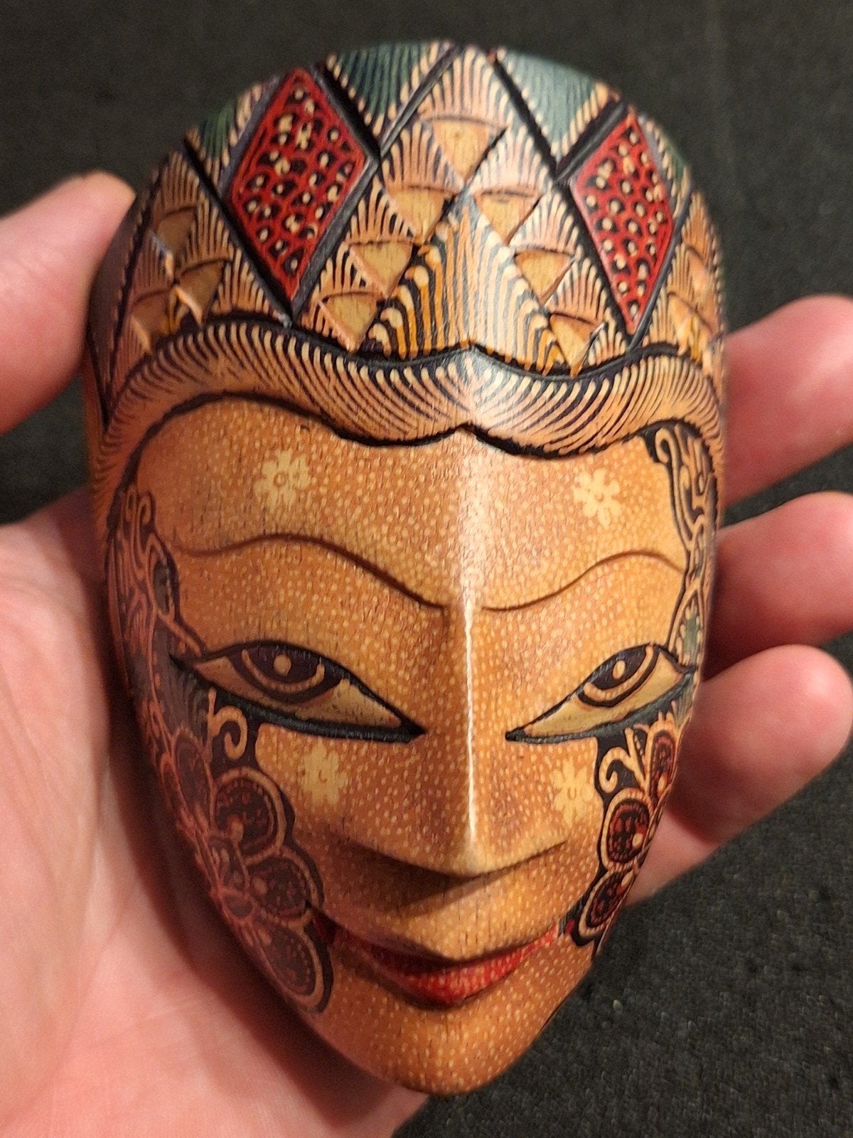 Vintage houten Balinees Batik muurmasker, Ophalen of Verzenden