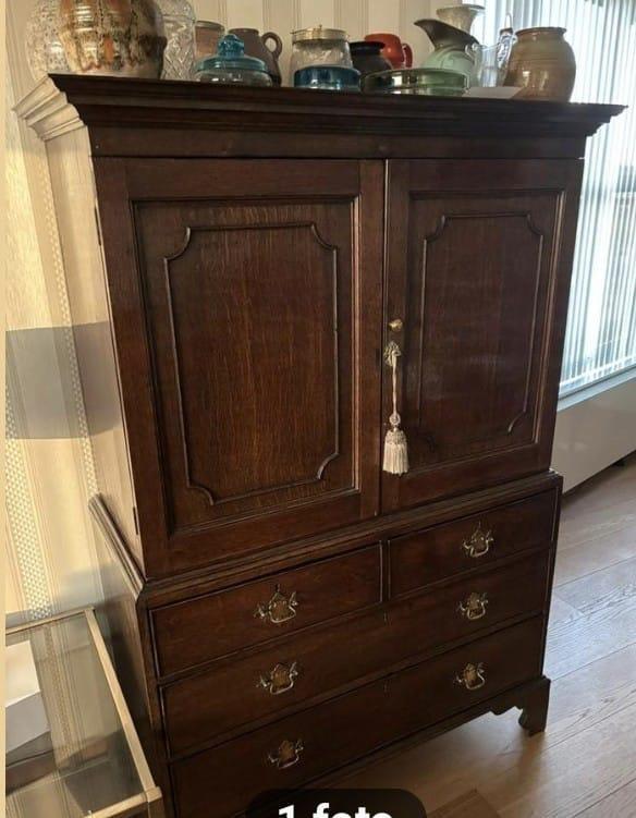 Antieke Engelse Eiken Kabinetkast - H163 B106 D46, Antiek en Kunst, Antiek | Meubels | Kasten, Ophalen of Verzenden
