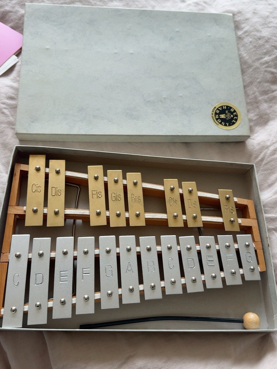 Vintage Glockenspiel / Xylofoon met doos, Ophalen of Verzenden, Gebruikt
