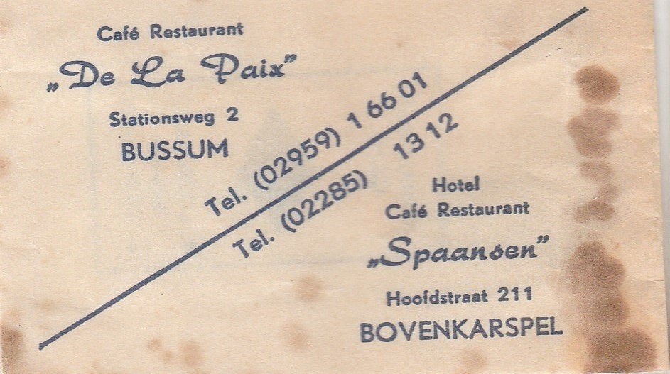 De La Paix Stationsweg Bussum - Spaansen Bovenkarspel, Ophalen of Verzenden