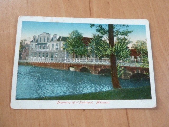 Alkmaar 1919 Bergerbrug met Hotel Nachtegaal, Ophalen of Verzenden, Voor 1920, Gelopen, Noord-Holland
