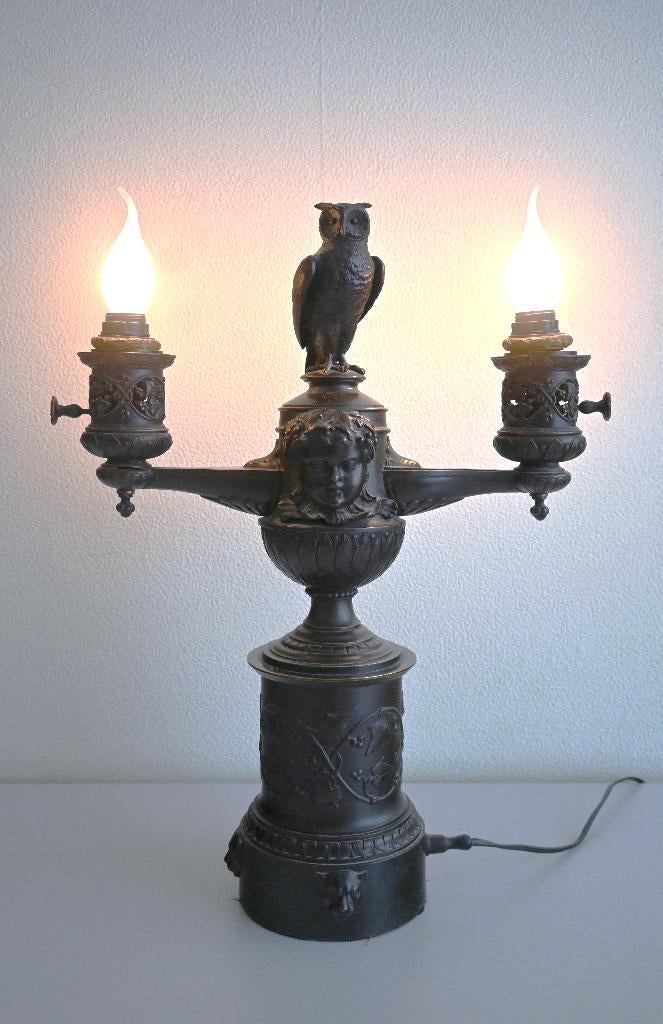 Monumentale gepatineerd koperen bureaulamp, 19e eeuw, Ophalen