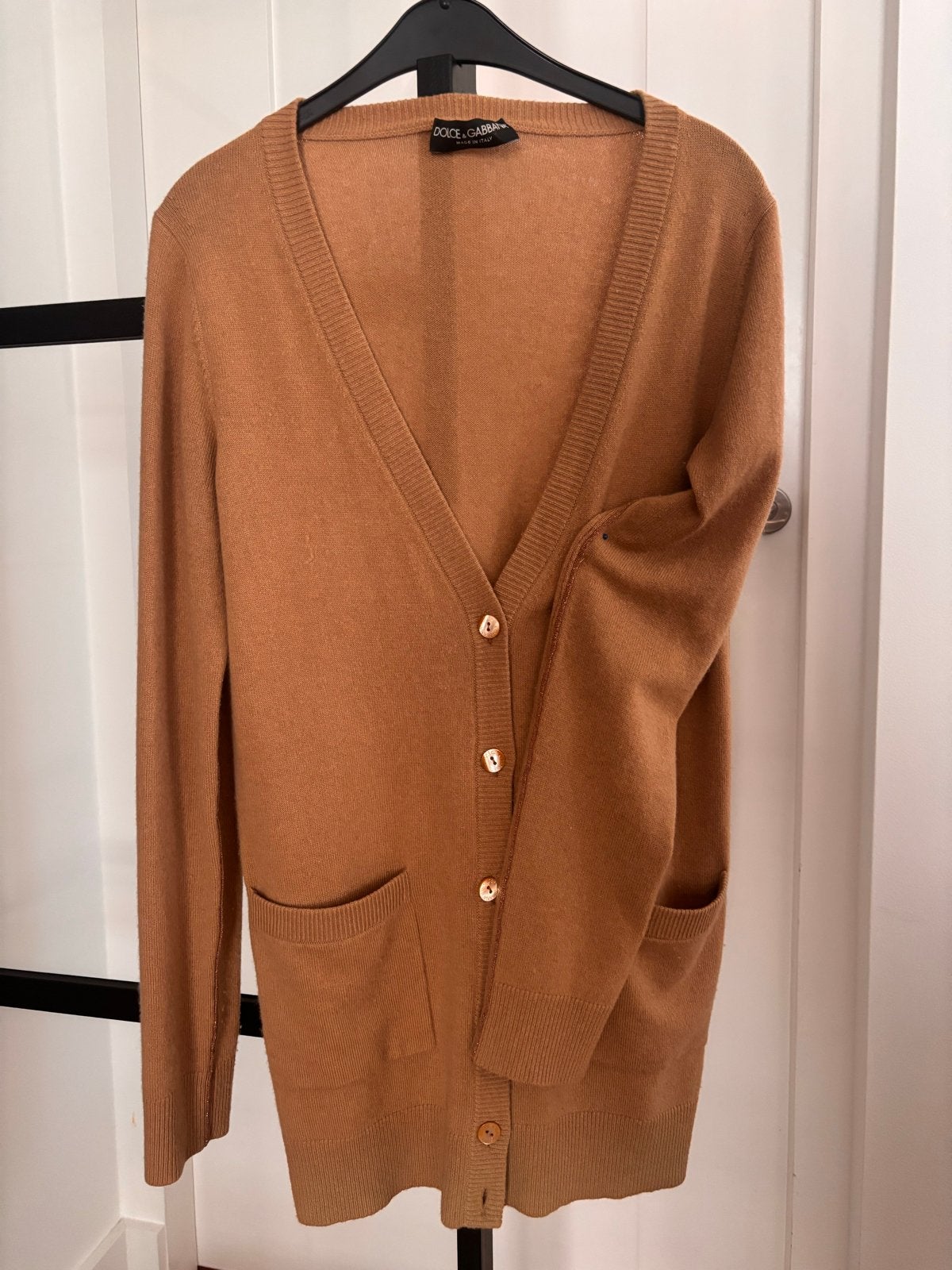 Dolce & Gabbana camel cashmere vest met lurex bies, Ophalen of Verzenden, Gedragen, Maat 38/40 (M), Beige