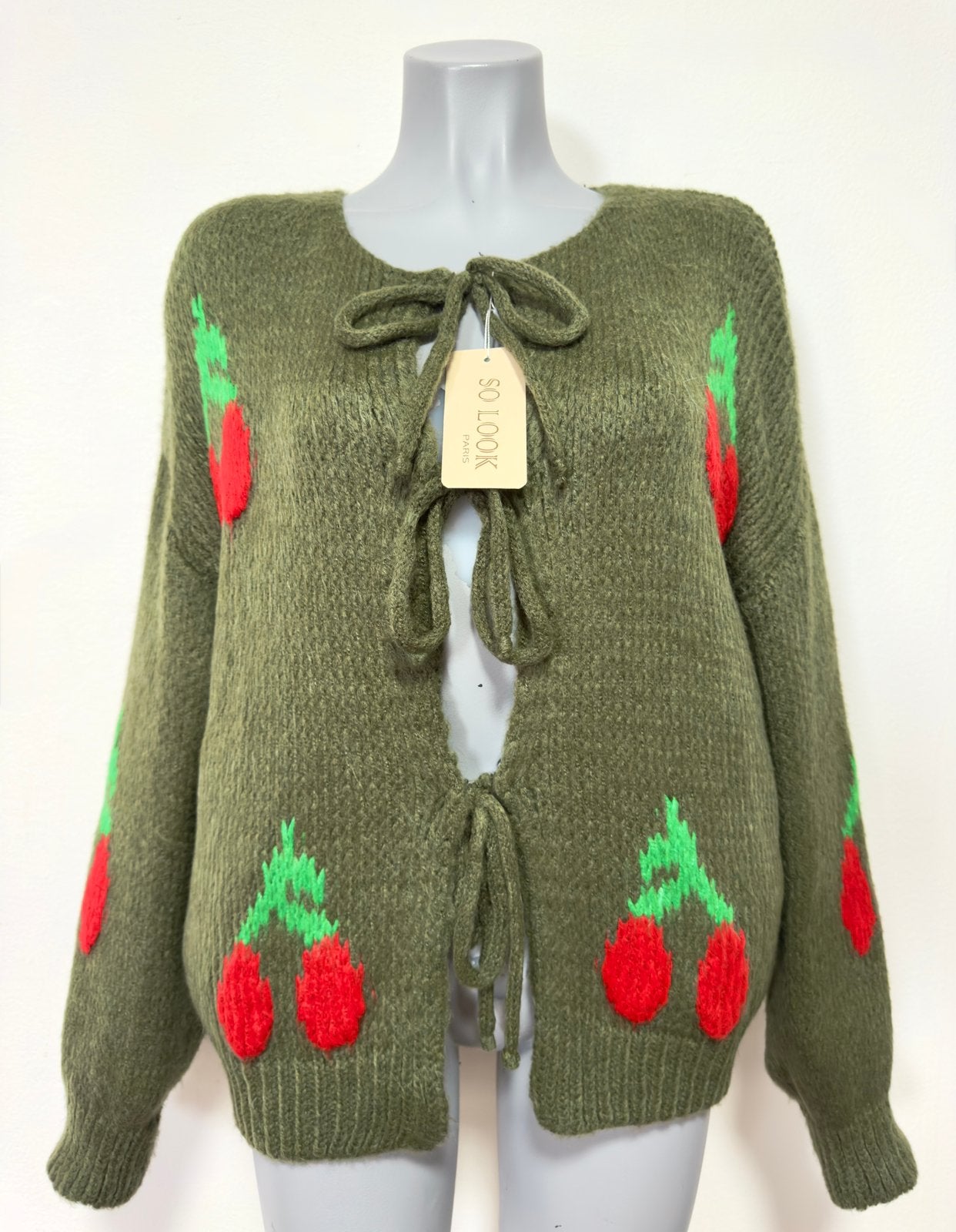 So Look vest met kersen One Size, Verzenden, Nieuw, Maat 42/44 (L), Groen
