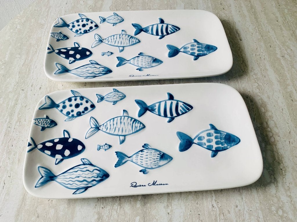 Nieuw! 2x Rivièra Maison ‘Daily Catch’ Serveerbord 35 cm Vis, Ophalen, Overige merken, Nieuw, Delftsblauw