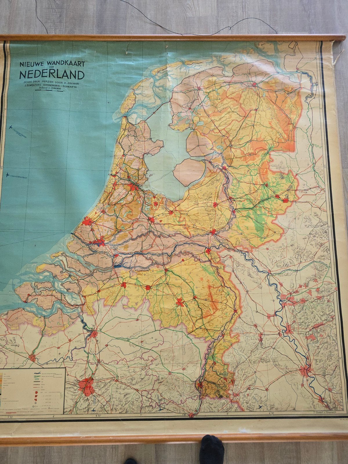 XXL 6e druk begin 50S Nieuwe Wandkaart van Nederland 170x160, Ophalen of Verzenden, Aardrijkskunde