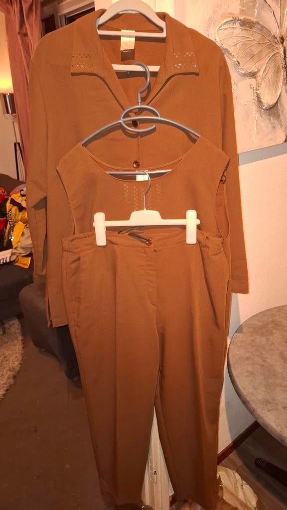 Elegant 3-delig dames set in bruin, maat 46, Ophalen of Verzenden, Gedragen, Maat 46/48 (XL) of groter