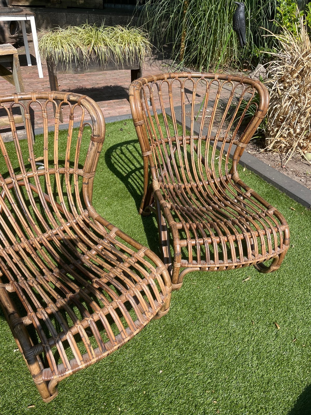 2 Rotan stoelen met kussens, Ophalen, Gebruikt, Twee, Bruin