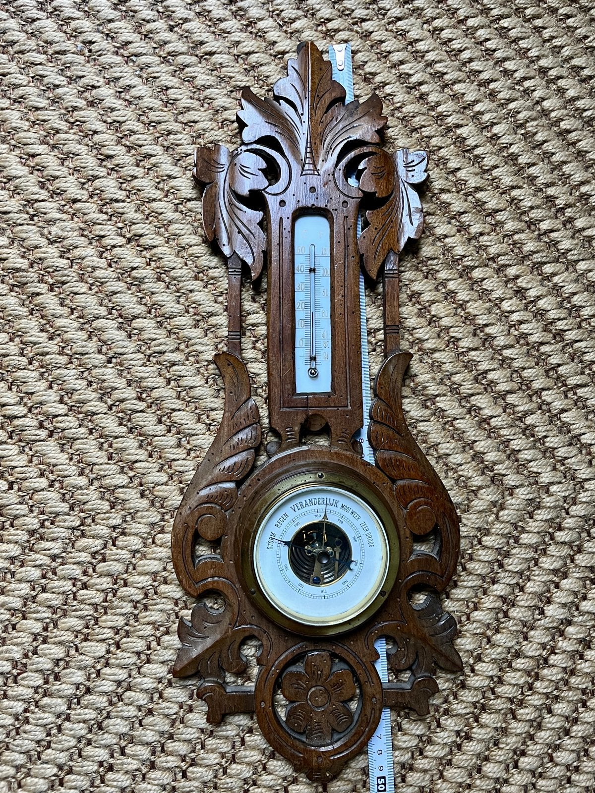 Antieke Barometer/Weerstation - Houtsnijwerk, Audio, Tv en Foto, Ophalen of Verzenden, Gebruikt, Weerstation